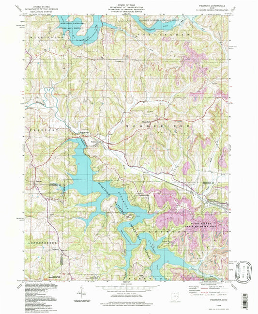 Classic USGS Piedmont Ohio 7.5'x7.5' Topo Map Image