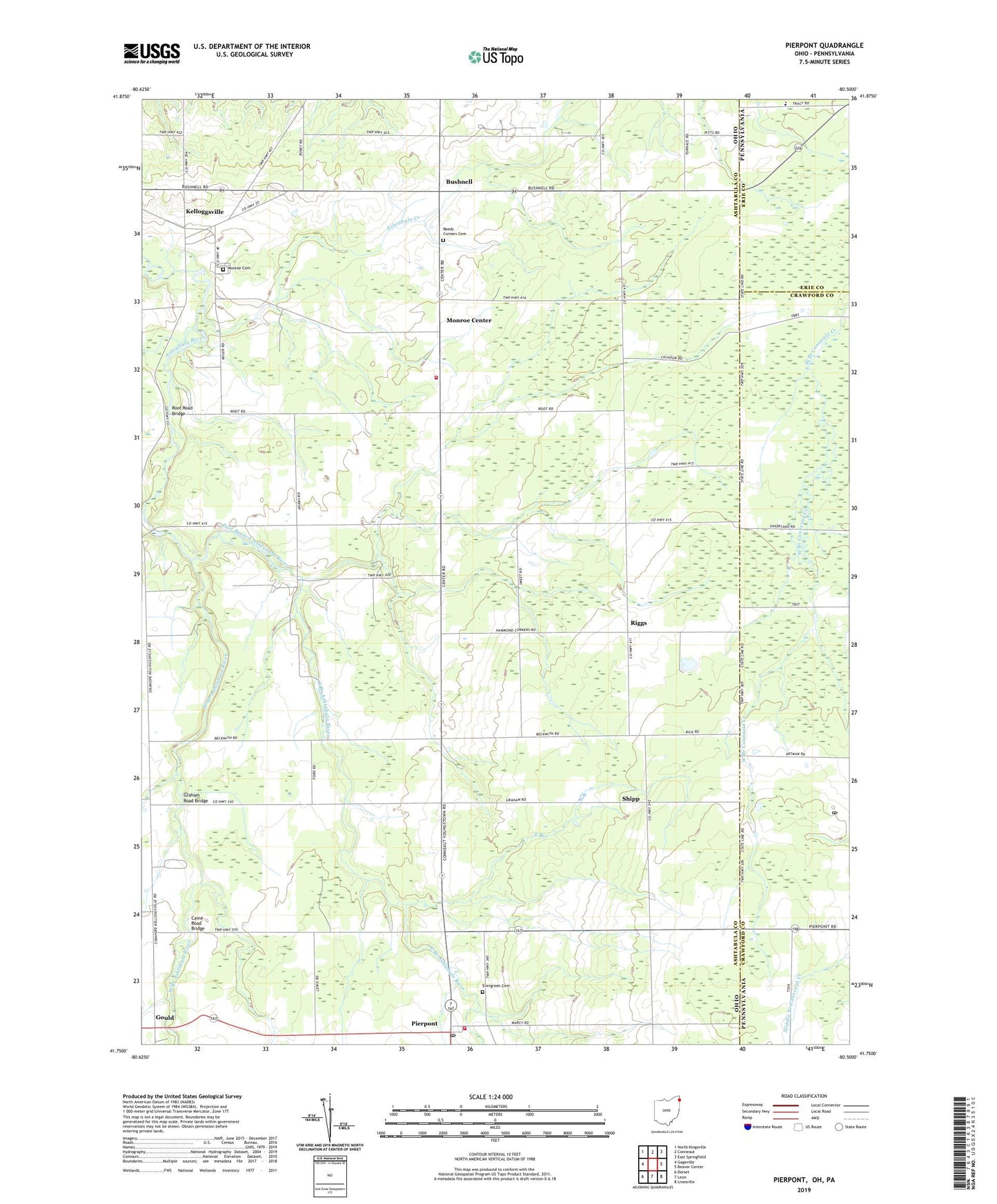 Pierpont Ohio US Topo Map Image