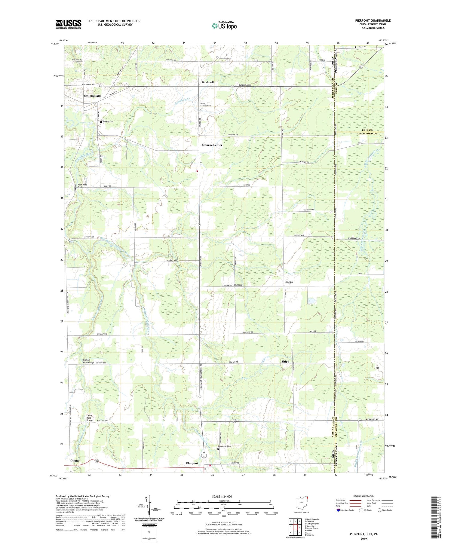 Pierpont Ohio US Topo Map Image