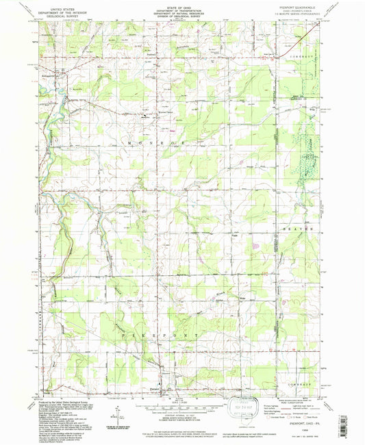 Classic USGS Pierpont Ohio 7.5'x7.5' Topo Map Image