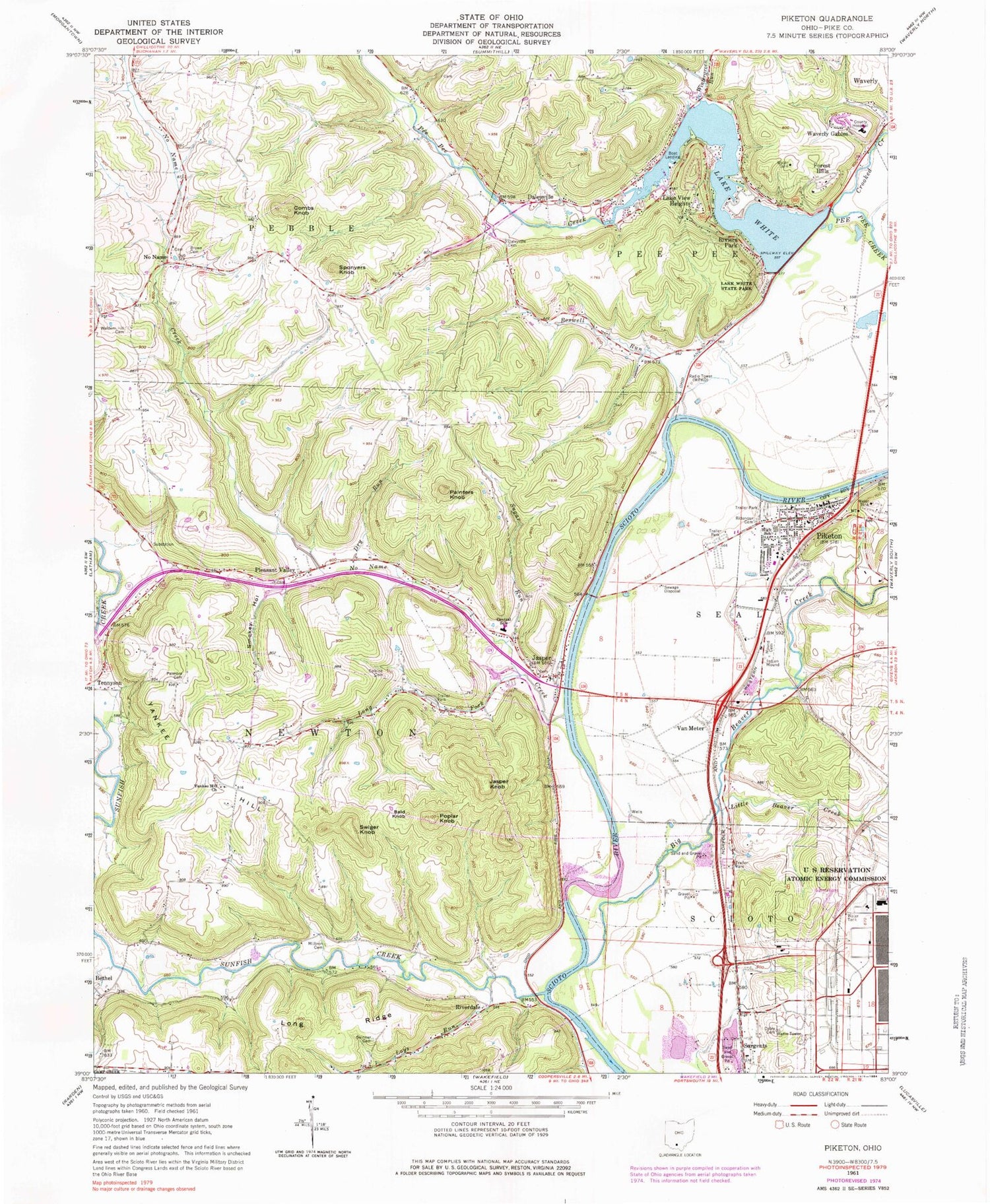 Classic USGS Piketon Ohio 7.5'x7.5' Topo Map Image