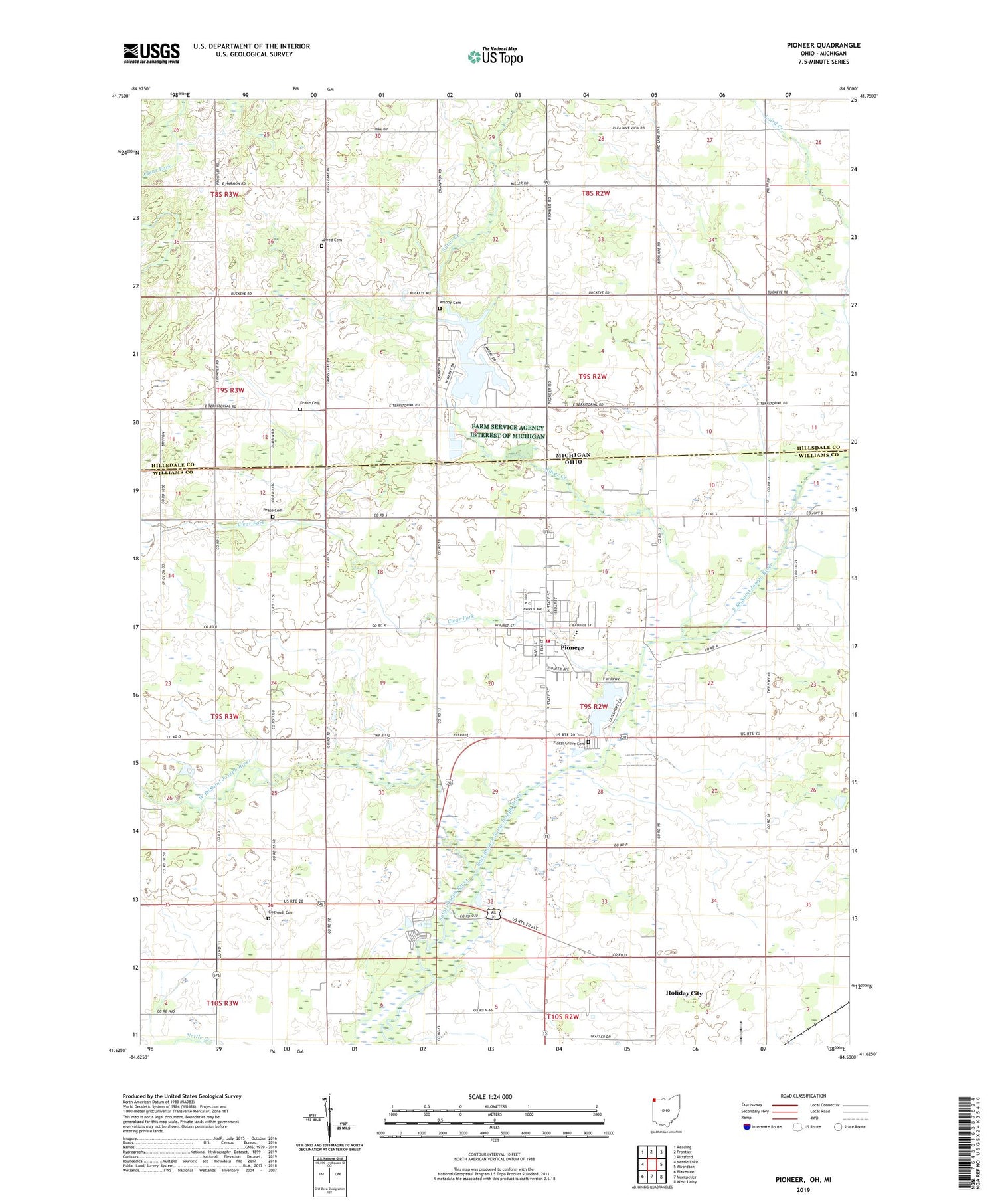 Pioneer Ohio US Topo Map Image