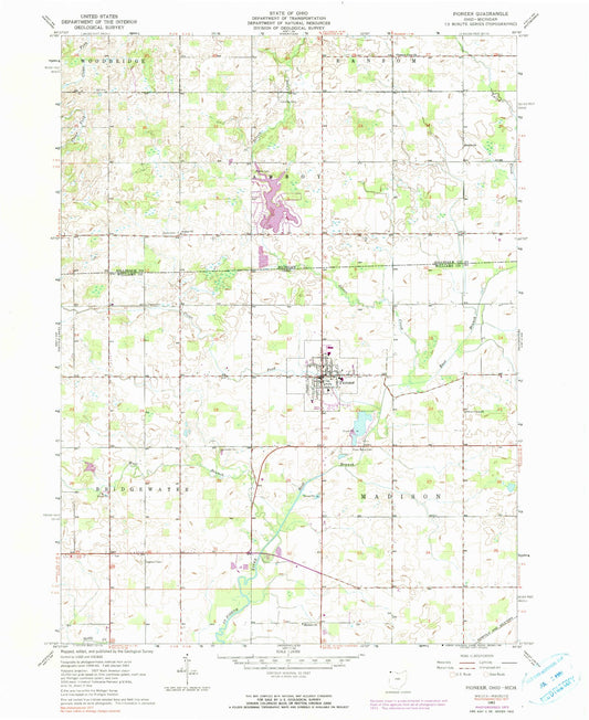 Classic USGS Pioneer Ohio 7.5'x7.5' Topo Map Image