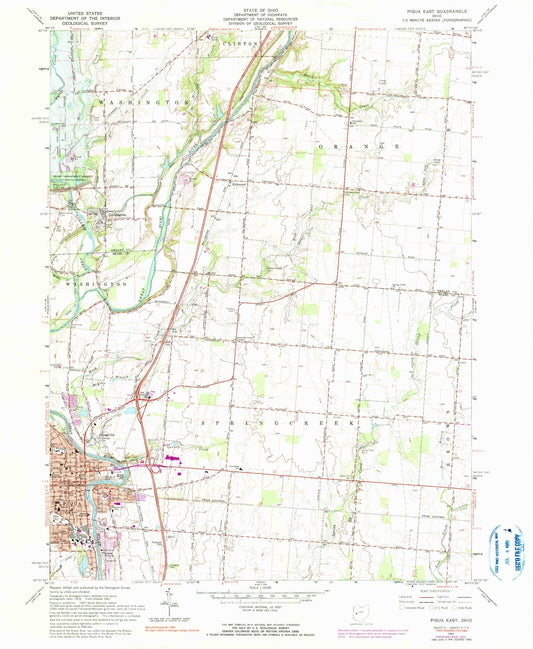 Classic USGS Piqua East Ohio 7.5'x7.5' Topo Map Image