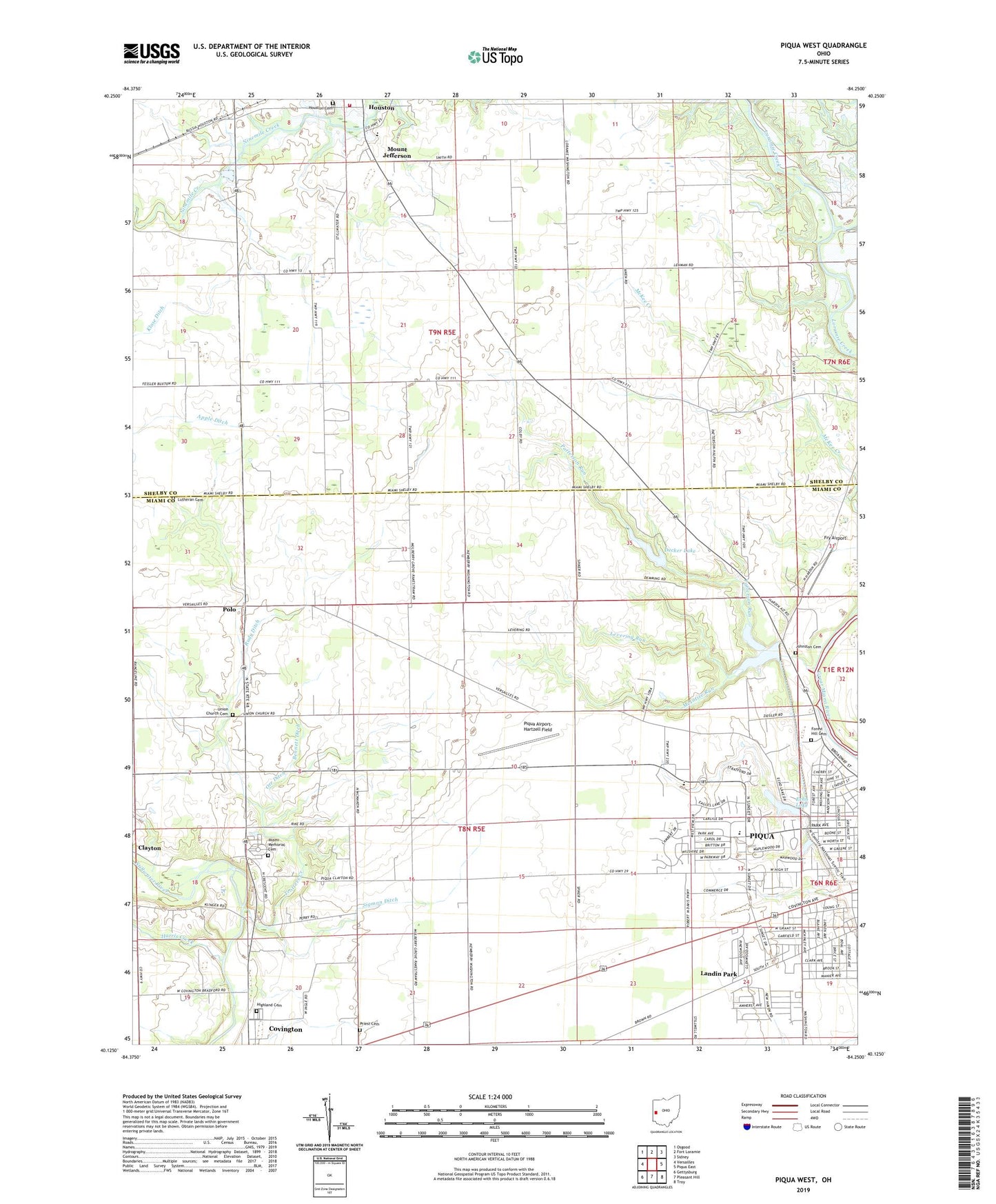 Piqua West Ohio US Topo Map Image