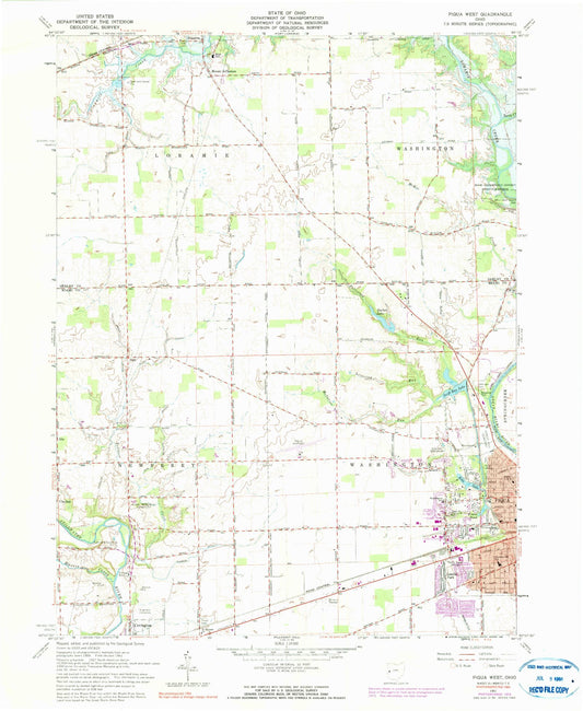 Classic USGS Piqua West Ohio 7.5'x7.5' Topo Map Image