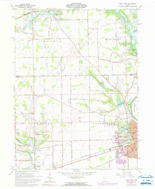 Classic USGS Piqua West Ohio 7.5'x7.5' Topo Map Image