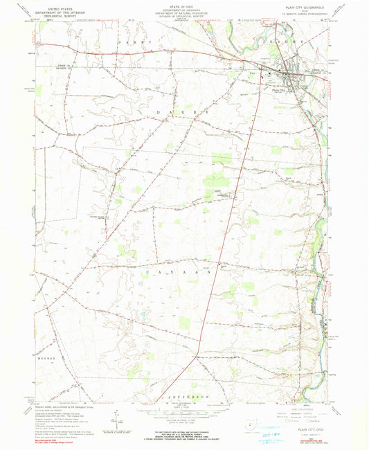 Classic USGS Plain City Ohio 7.5'x7.5' Topo Map Image