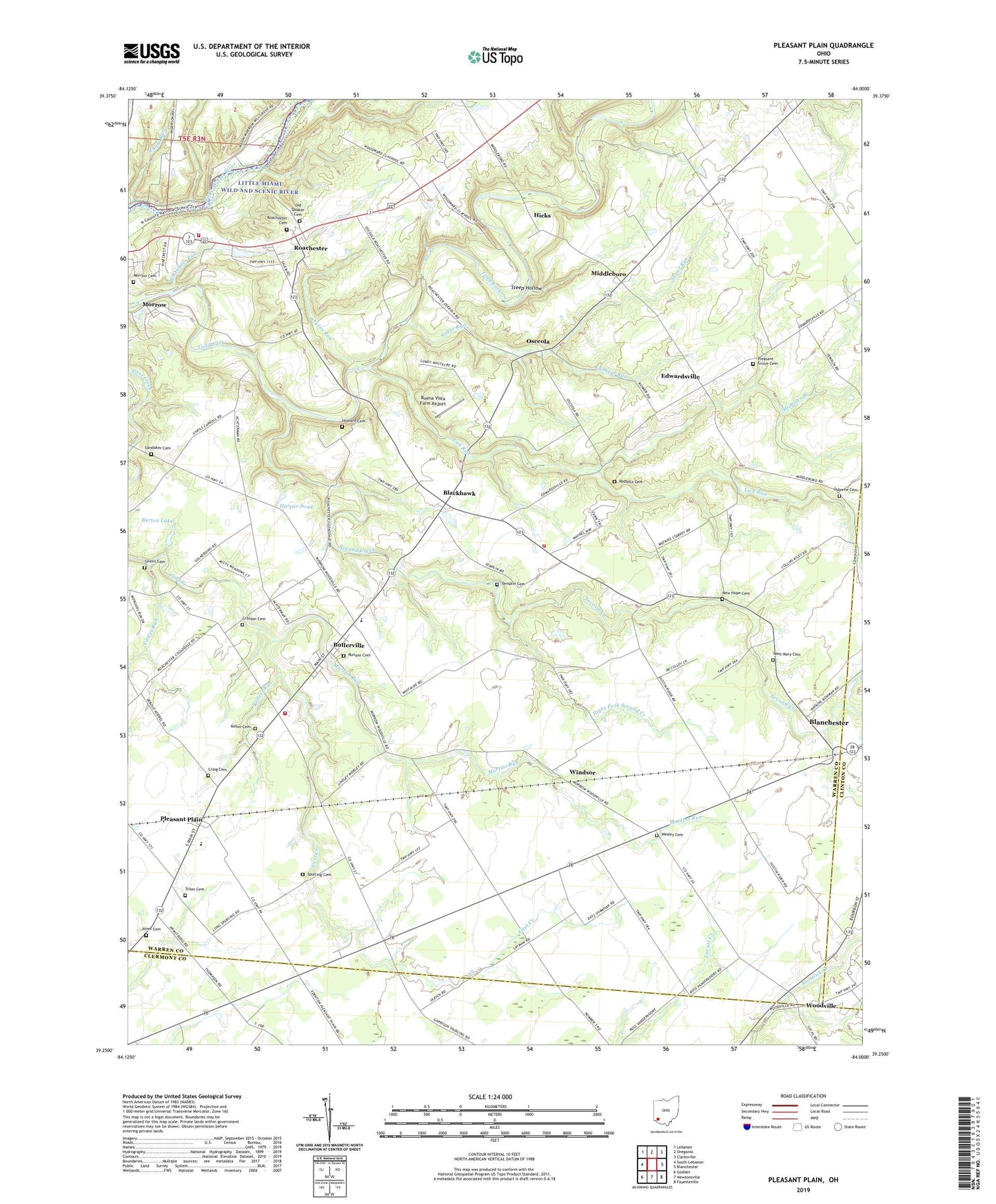 Pleasant Plain Ohio US Topo Map Image
