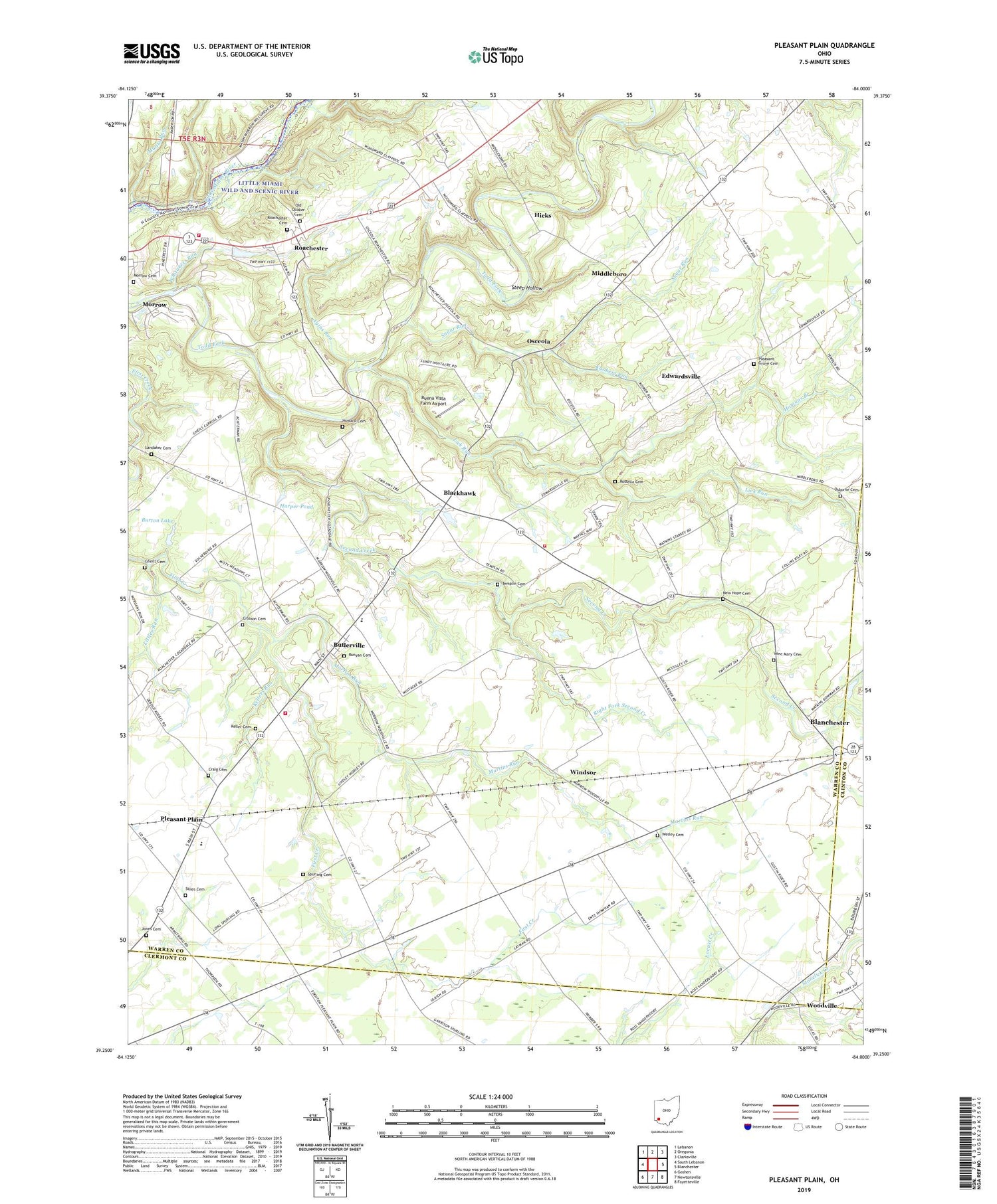 Pleasant Plain Ohio US Topo Map Image