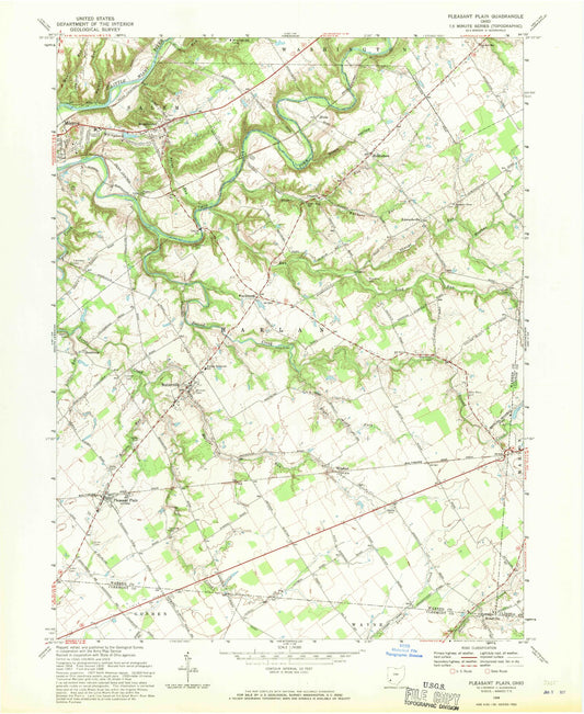Classic USGS Pleasant Plain Ohio 7.5'x7.5' Topo Map Image