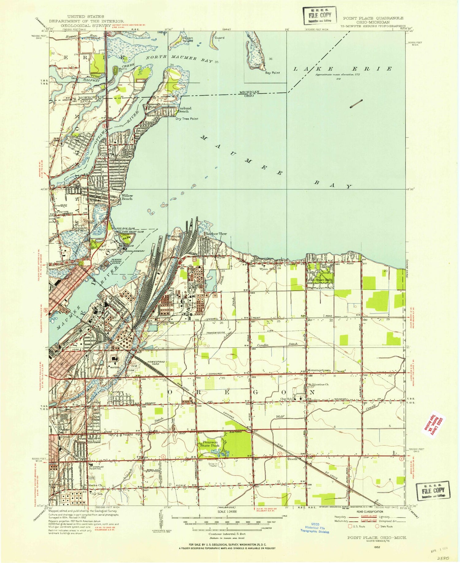 Classic USGS Oregon Ohio 7.5'x7.5' Topo Map Image