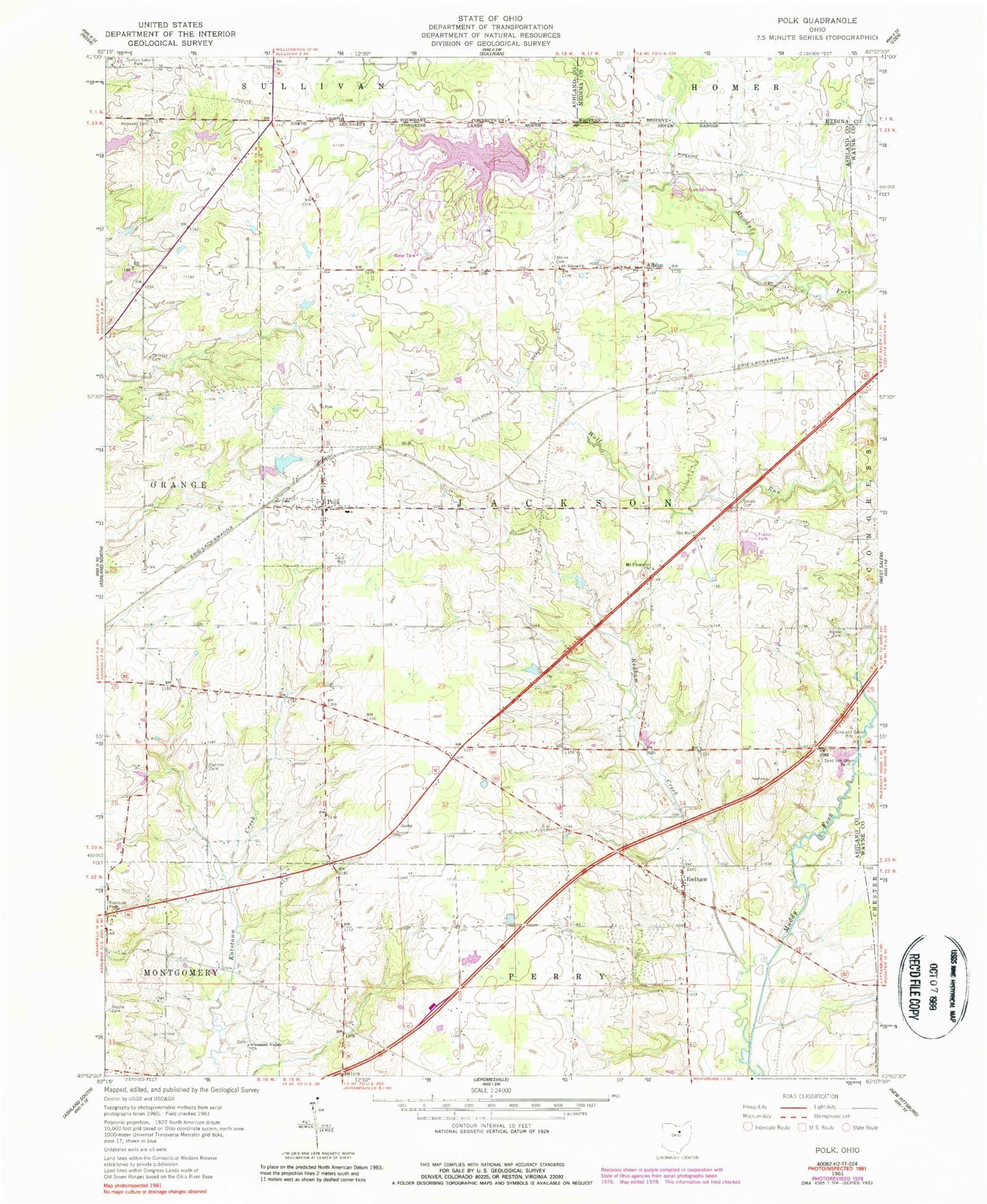 Classic USGS Polk Ohio 7.5'x7.5' Topo Map Image