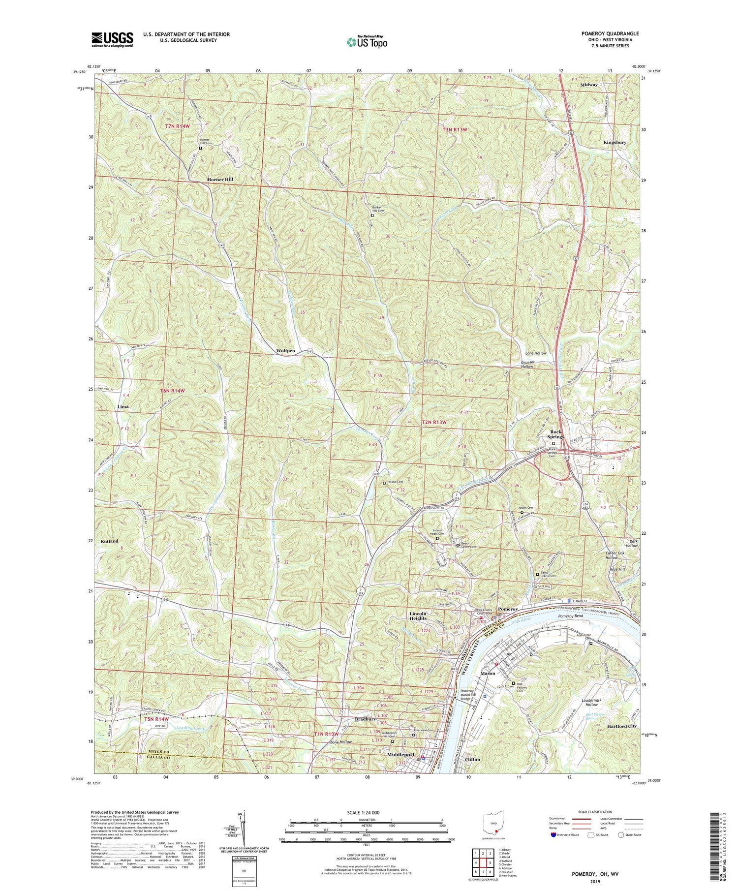 Pomeroy Ohio US Topo Map Image