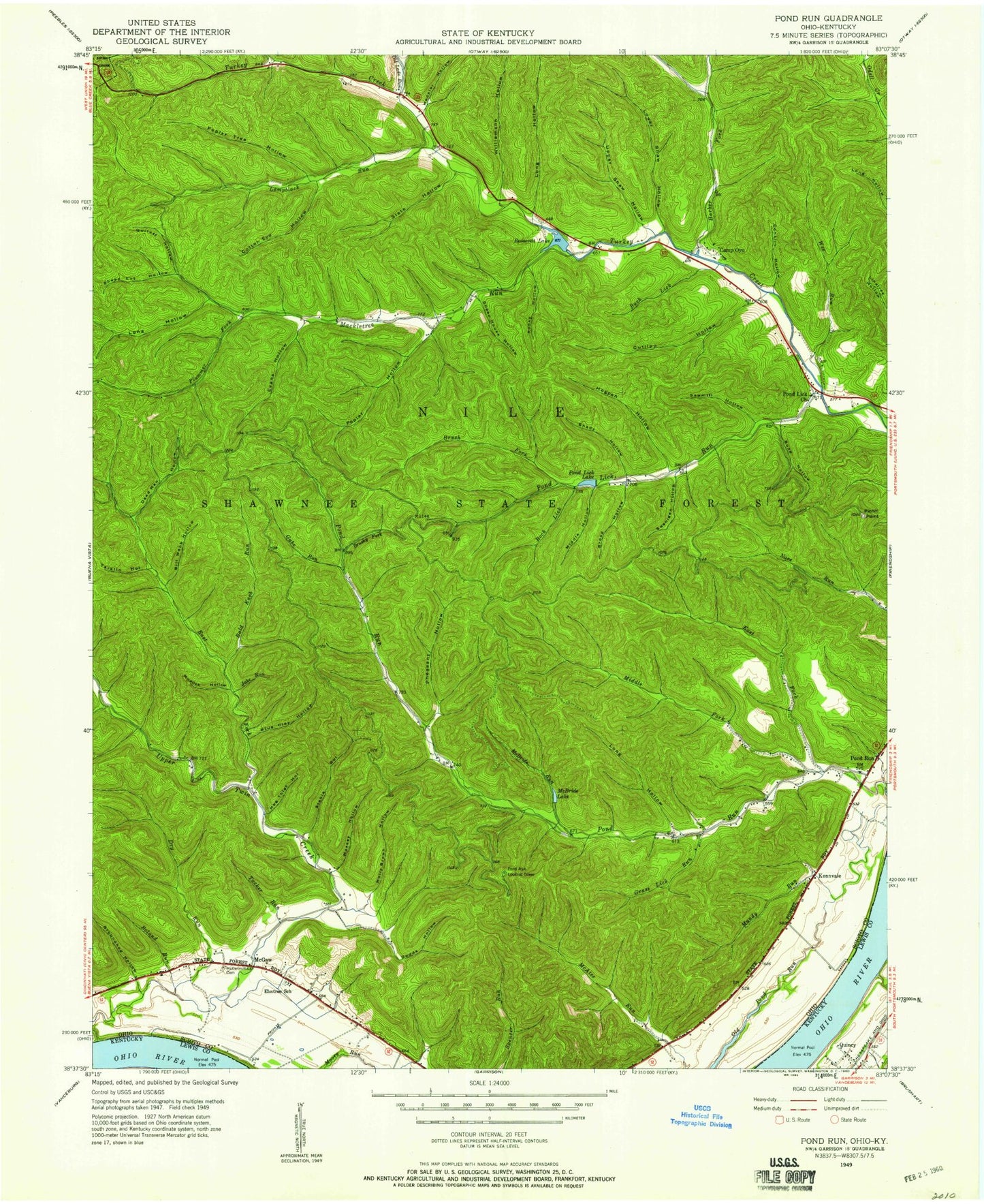 USGS Classic Pond Run Ohio 7.5'x7.5' Topo Map Image