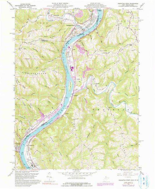 Classic USGS Powhatan Point Ohio 7.5'x7.5' Topo Map Image