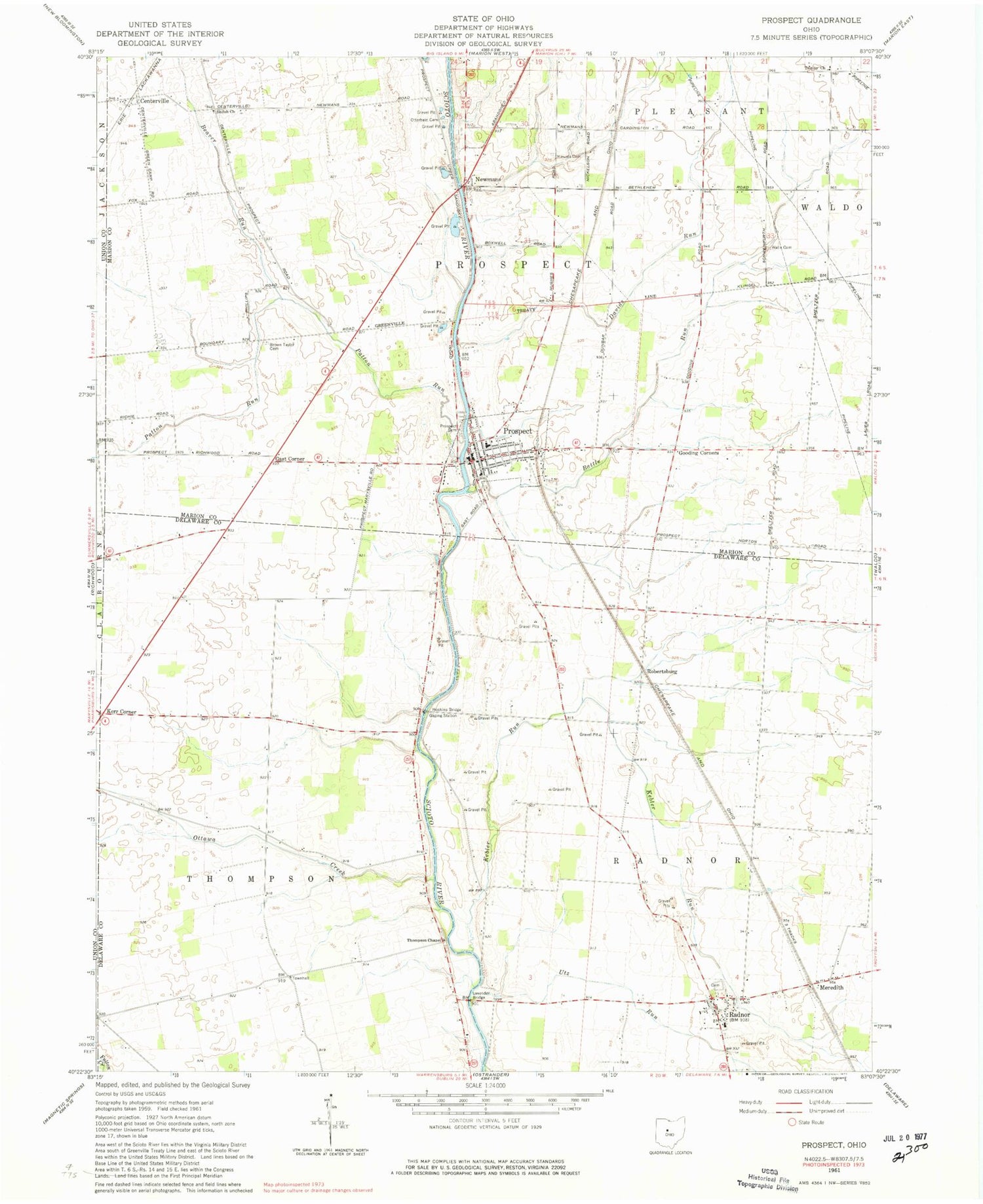 Classic USGS Prospect Ohio 7.5'x7.5' Topo Map Image