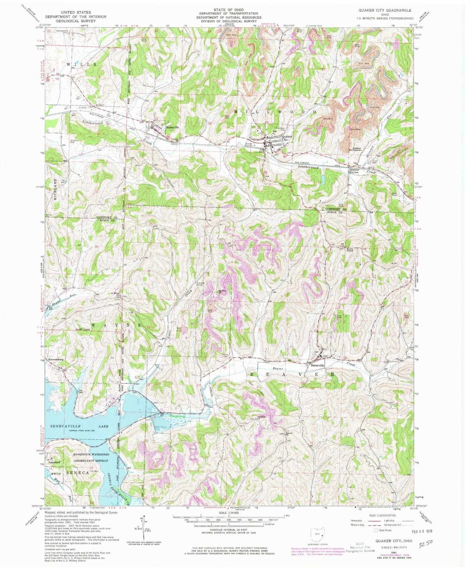 Classic USGS Quaker City Ohio 7.5'x7.5' Topo Map Image