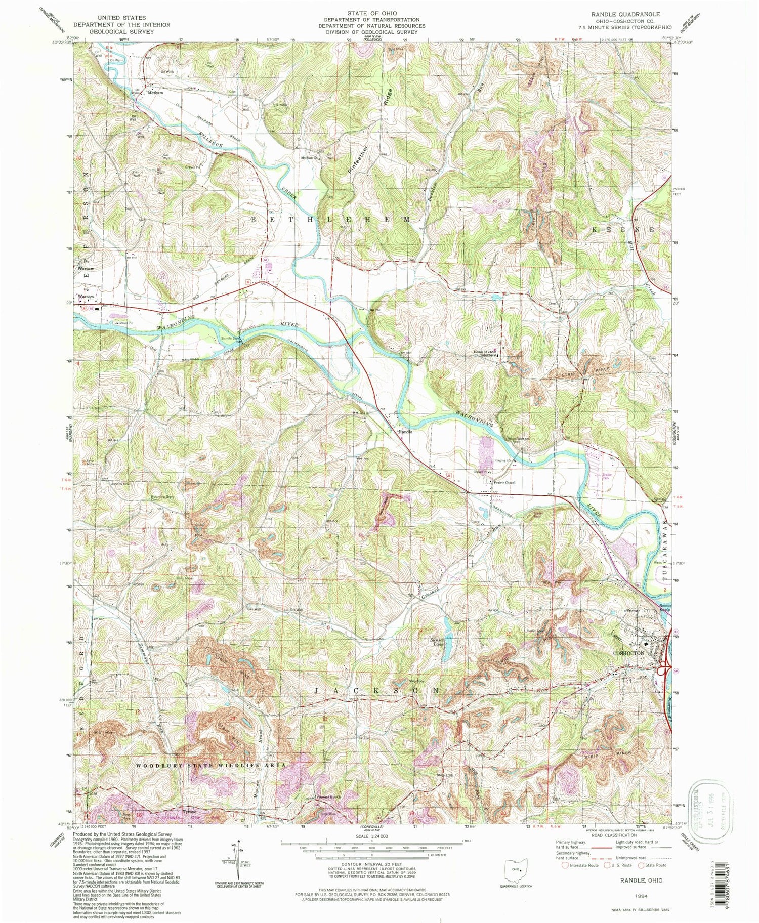 Classic USGS Randle Ohio 7.5'x7.5' Topo Map Image