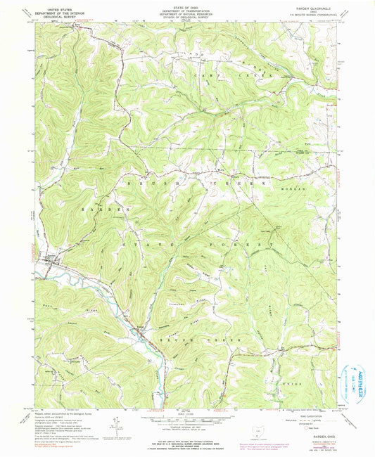 Classic USGS Rarden Ohio 7.5'x7.5' Topo Map Image