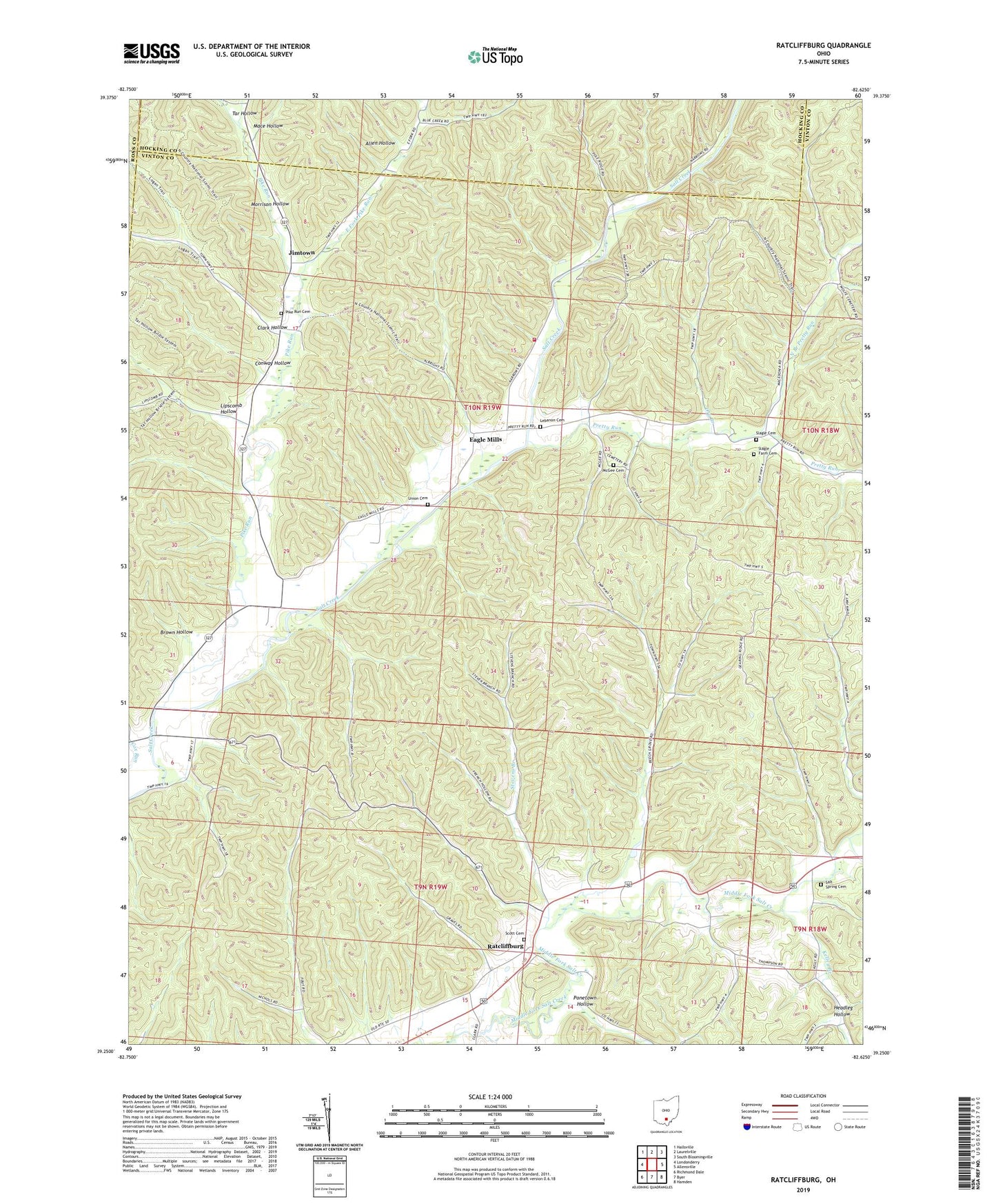 Ratcliffburg Ohio US Topo Map Image