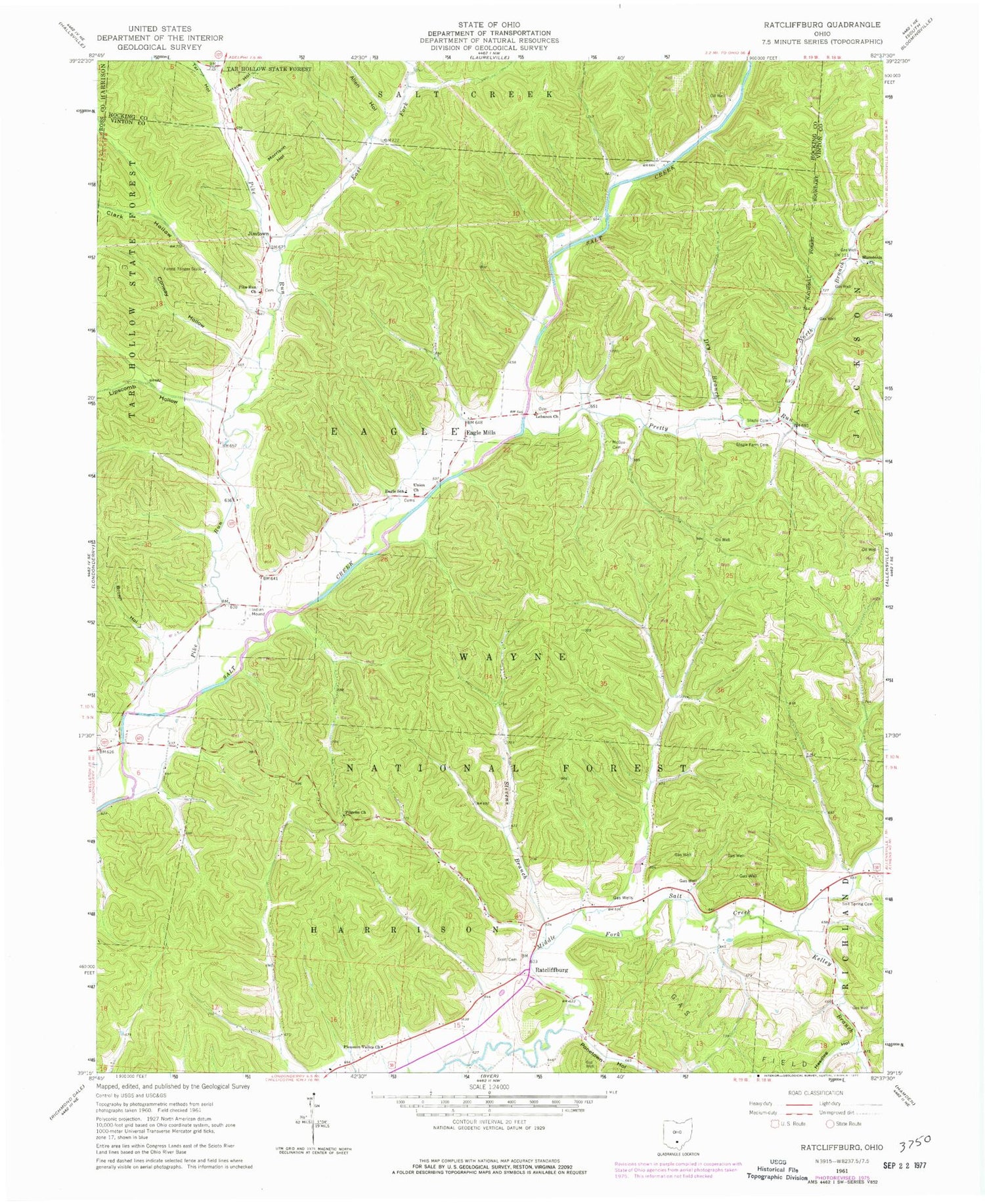 Classic USGS Ratcliffburg Ohio 7.5'x7.5' Topo Map Image