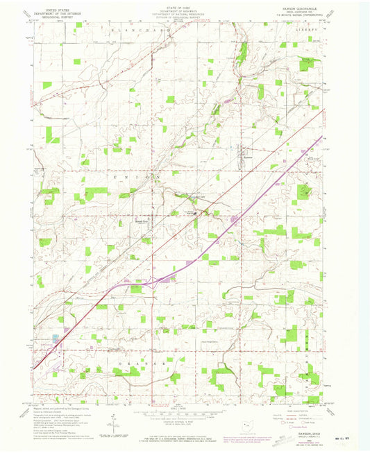 Classic USGS Rawson Ohio 7.5'x7.5' Topo Map Image