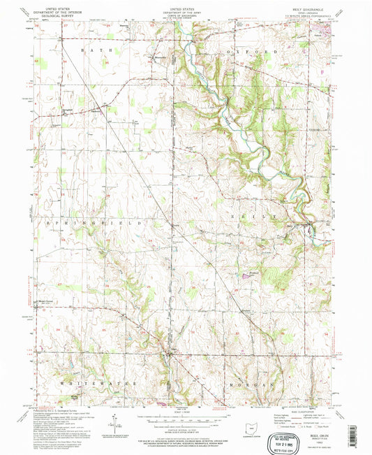 Classic USGS Reily Ohio 7.5'x7.5' Topo Map Image