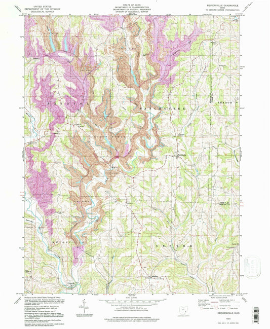 Classic USGS Reinersville Ohio 7.5'x7.5' Topo Map Image