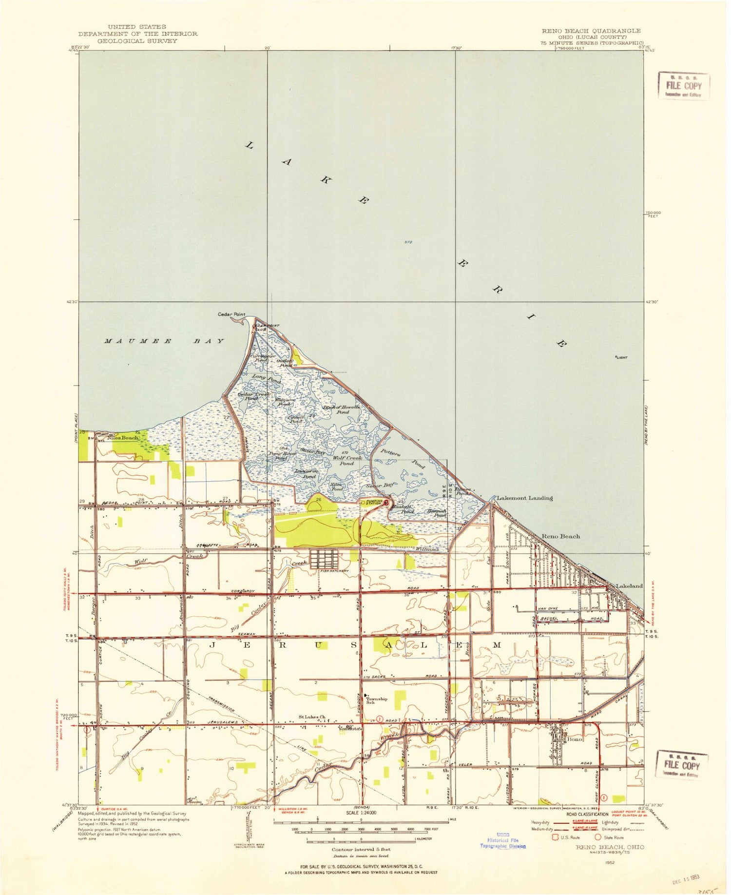Classic USGS Reno Beach Ohio 7.5'x7.5' Topo Map Image