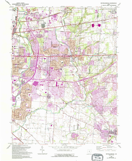 Classic USGS Reynoldsburg Ohio 7.5'x7.5' Topo Map Image