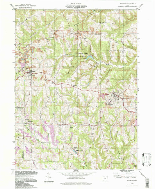 Classic USGS Richmond Ohio 7.5'x7.5' Topo Map Image
