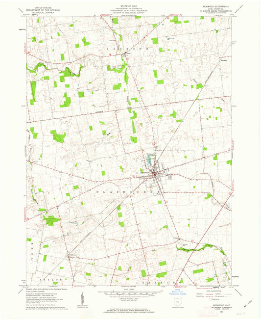 Classic USGS Richwood Ohio 7.5'x7.5' Topo Map Image