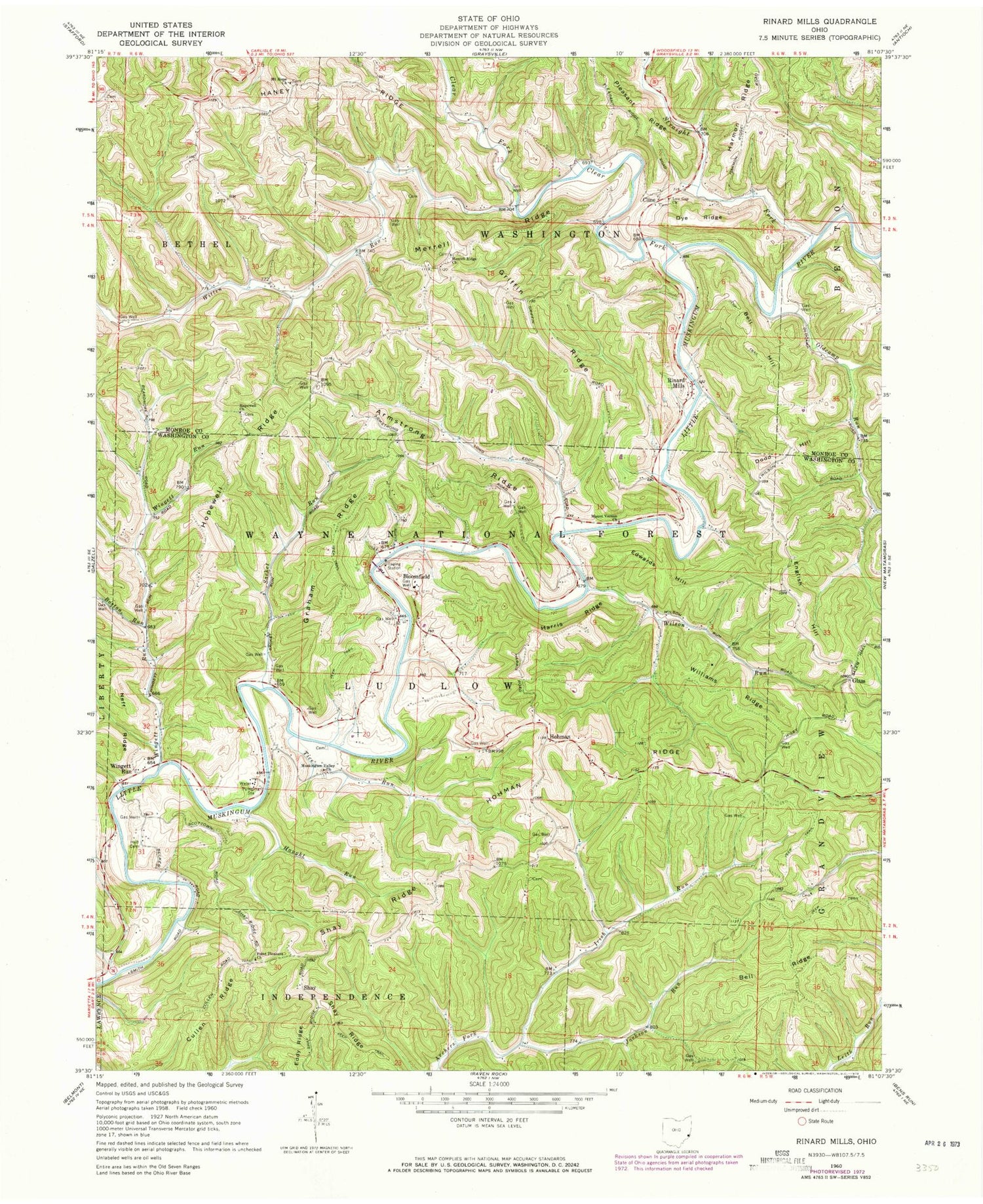 Classic USGS Rinard Mills Ohio 7.5'x7.5' Topo Map Image