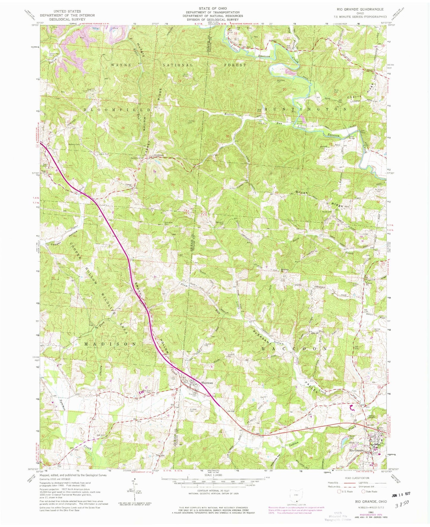 Classic USGS Rio Grande Ohio 7.5'x7.5' Topo Map Image