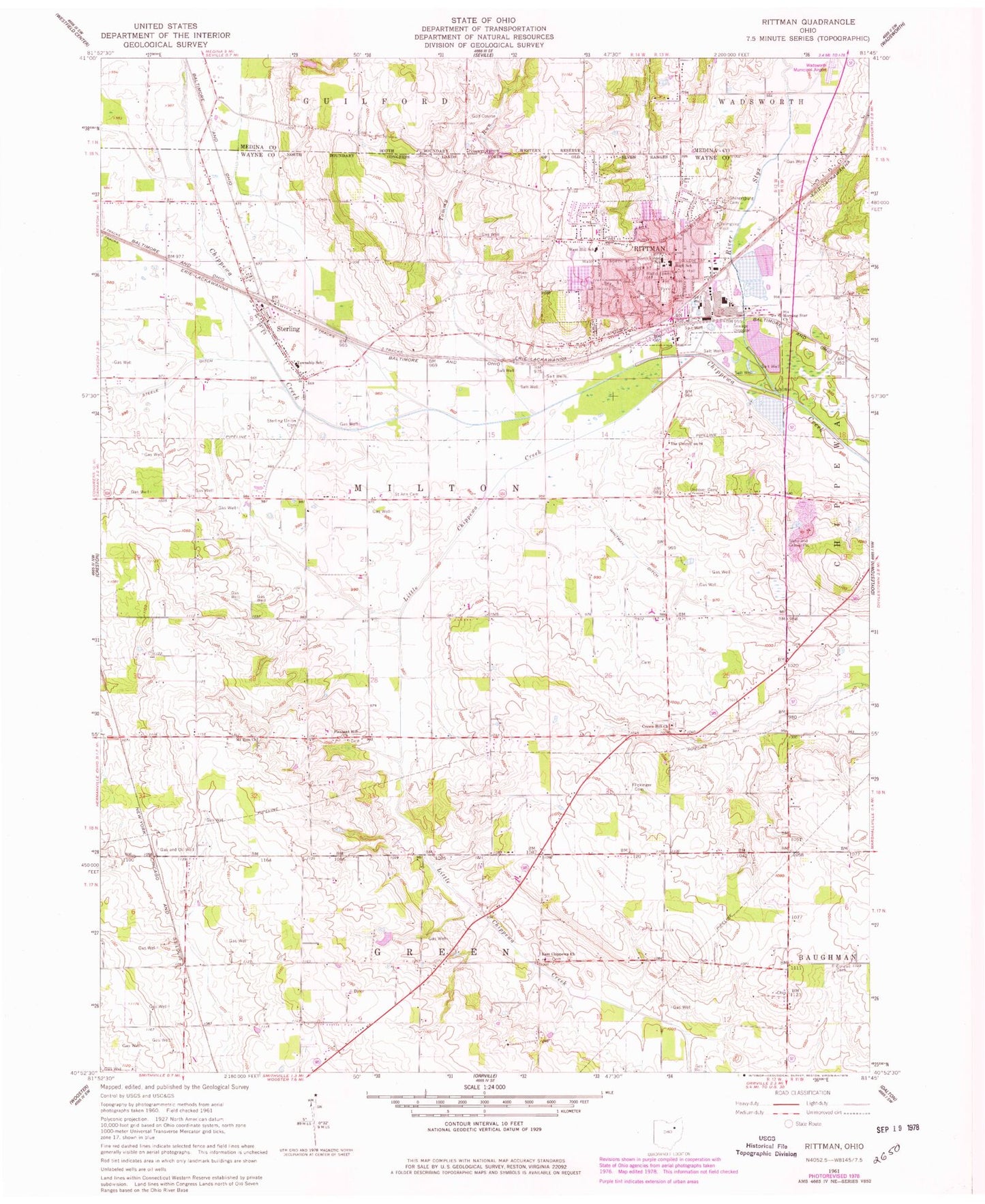 Classic USGS Rittman Ohio 7.5'x7.5' Topo Map Image