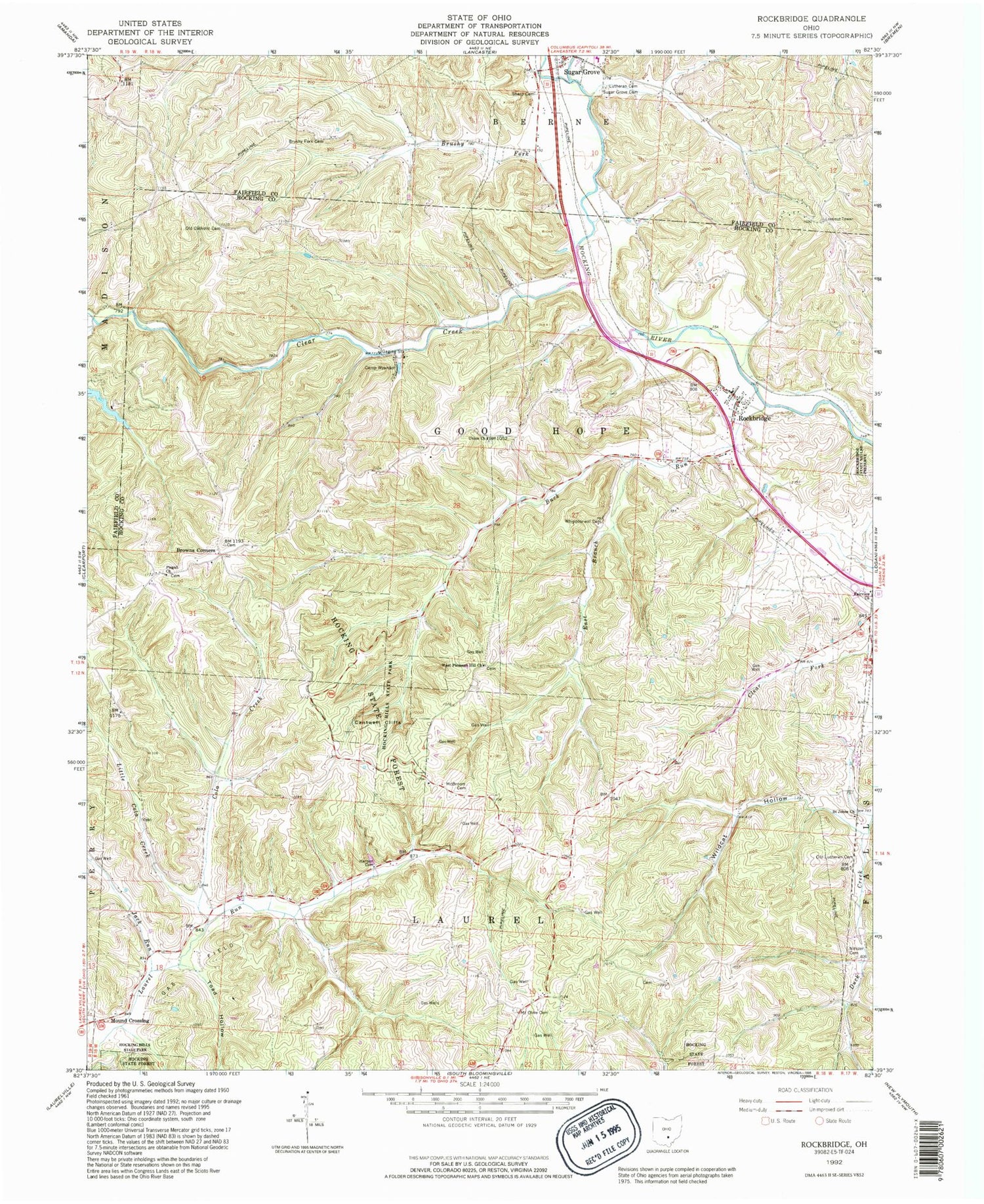 Classic USGS Rockbridge Ohio 7.5'x7.5' Topo Map Image