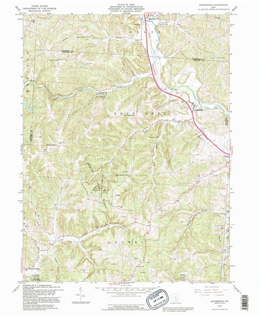Classic USGS Rockbridge Ohio 7.5'x7.5' Topo Map Image