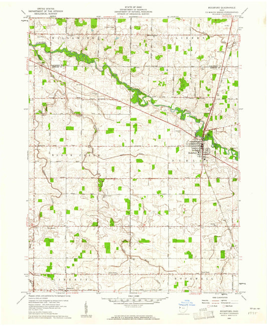 Classic USGS Rockford Ohio 7.5'x7.5' Topo Map Image