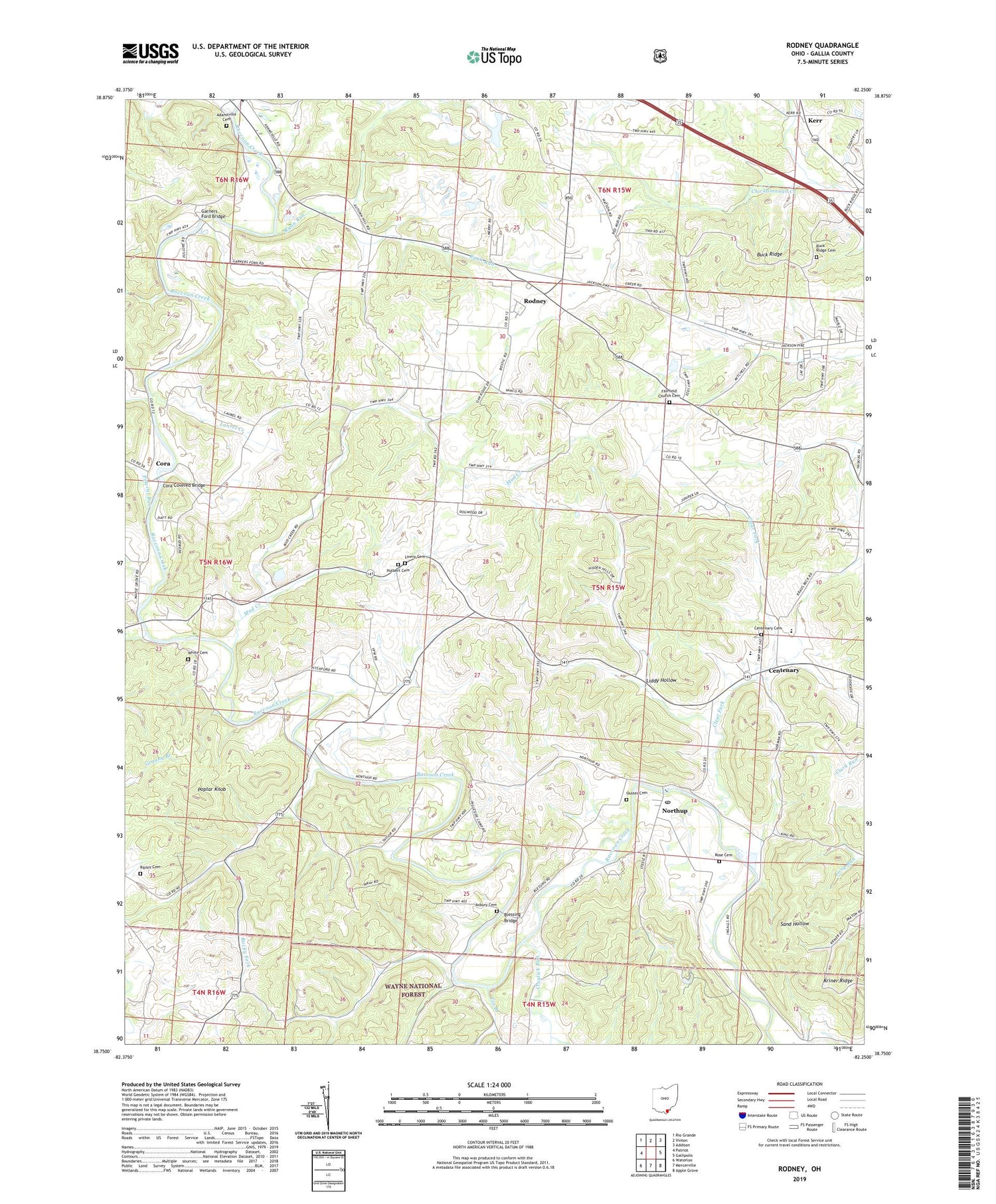 Rodney Ohio US Topo Map Image