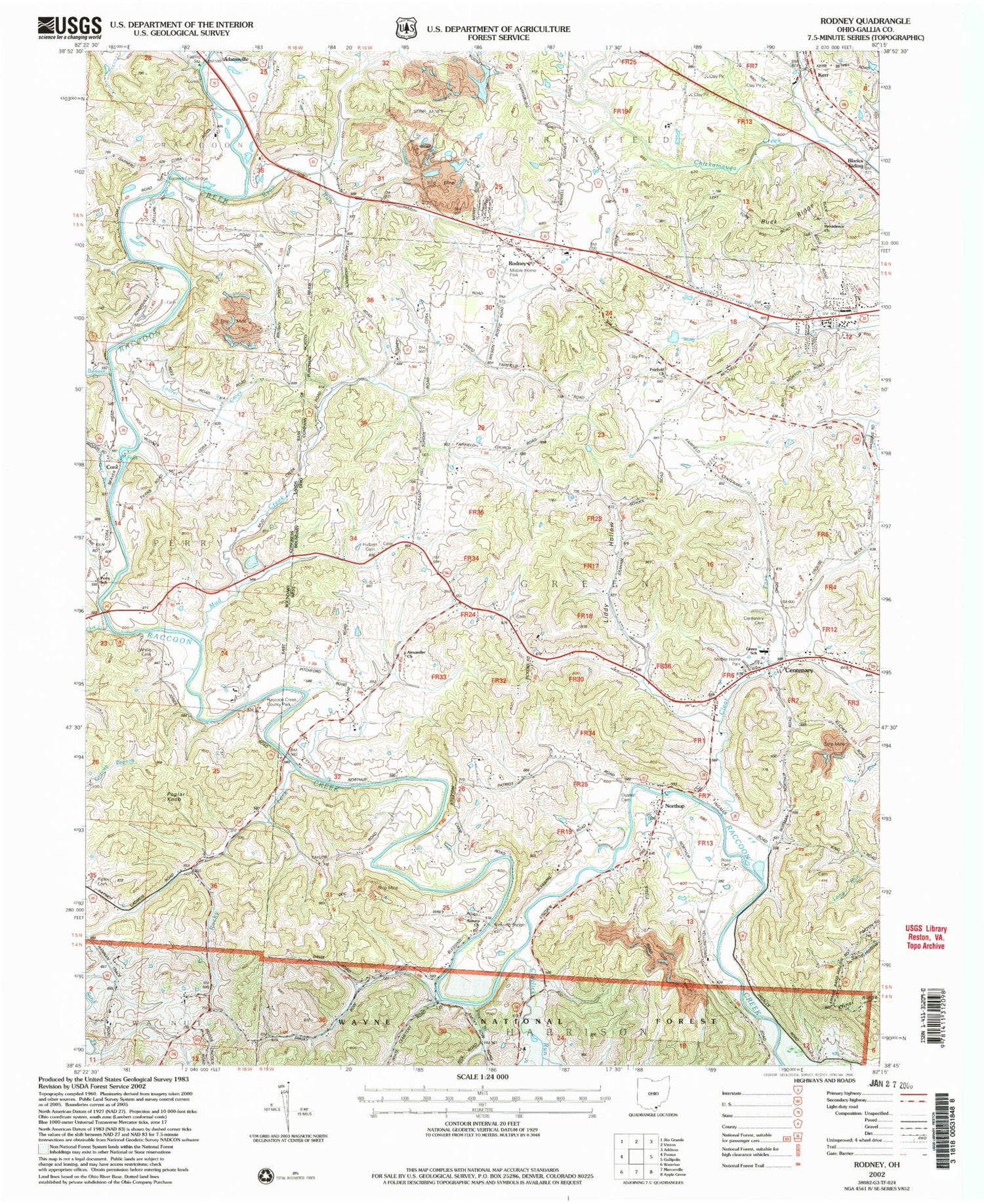 Classic USGS Rodney Ohio 7.5'x7.5' Topo Map Image