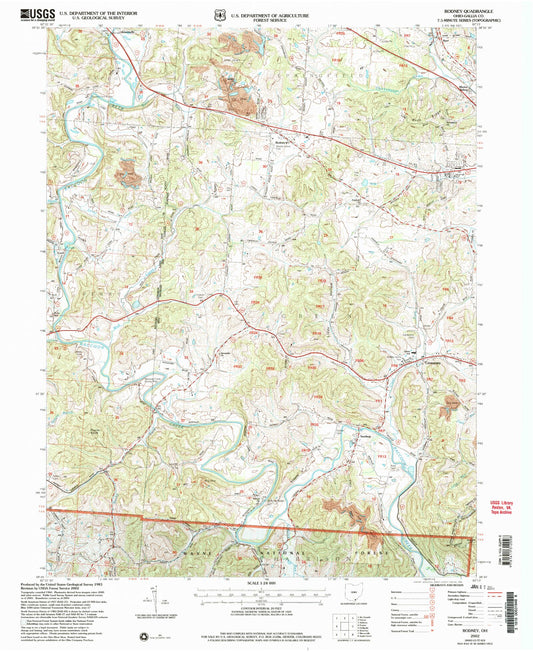 Classic USGS Rodney Ohio 7.5'x7.5' Topo Map Image