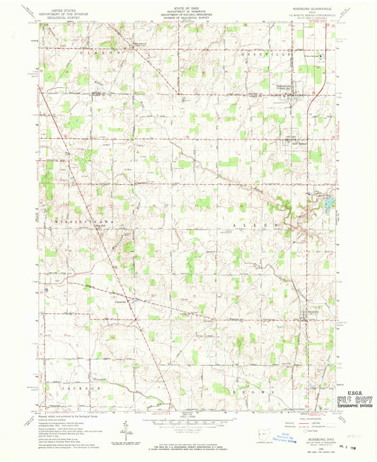 Classic USGS Rossburg Ohio 7.5'x7.5' Topo Map Image