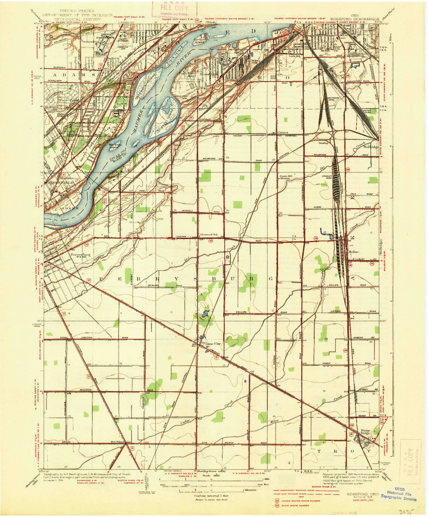 Classic USGS Rossford Ohio 7.5'x7.5' Topo Map Image