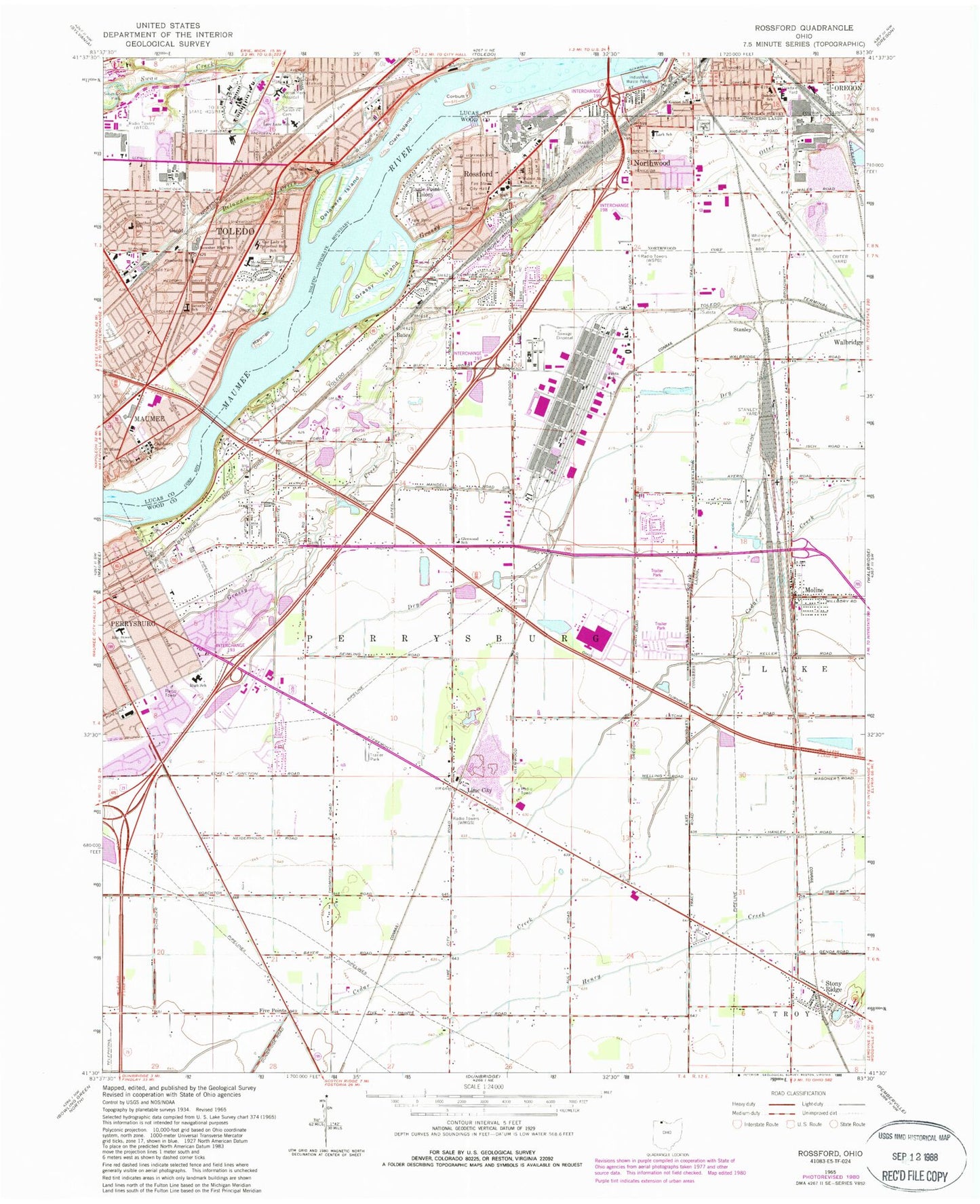 Classic USGS Rossford Ohio 7.5'x7.5' Topo Map Image