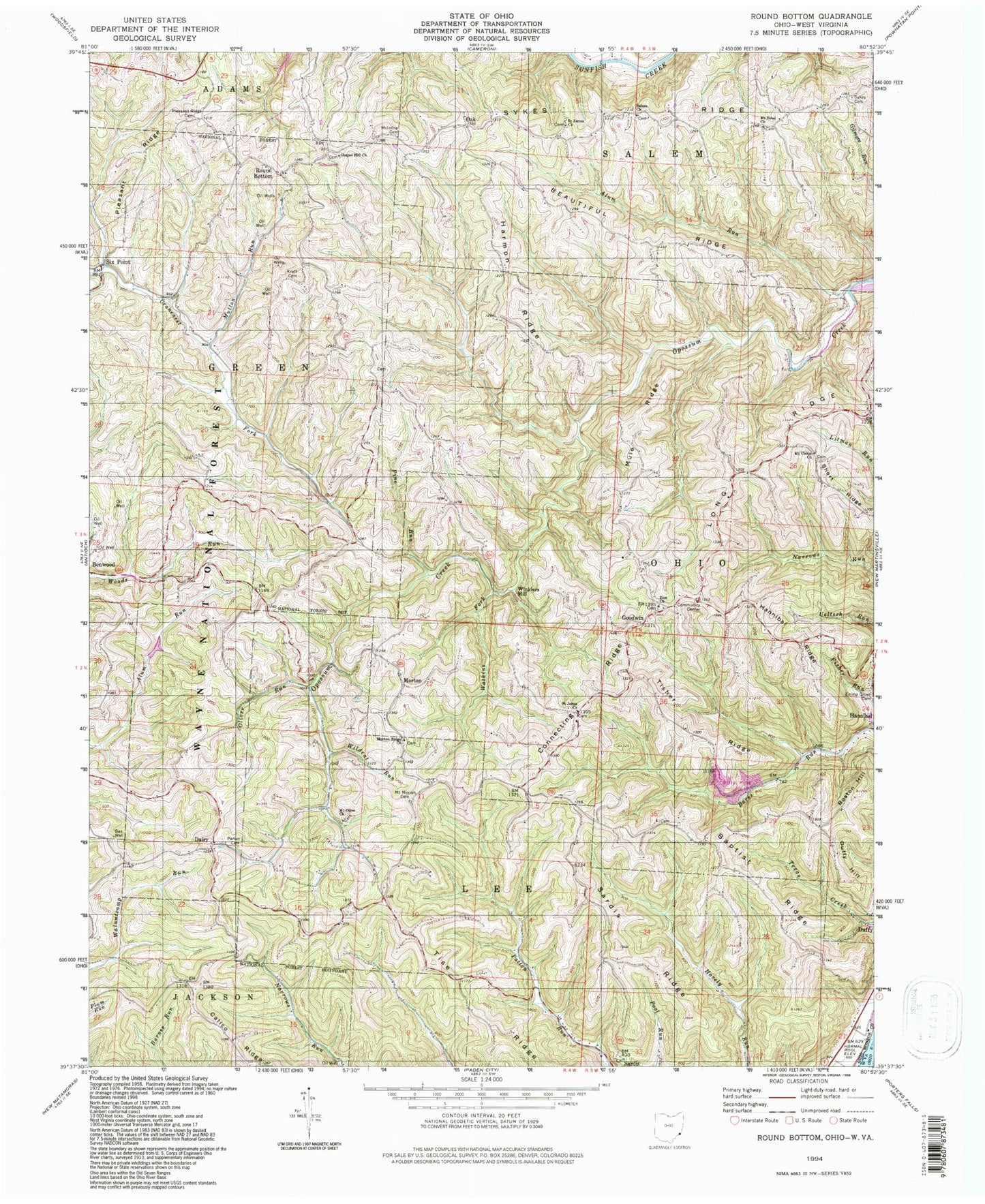 Classic USGS Round Bottom Ohio 7.5'x7.5' Topo Map Image