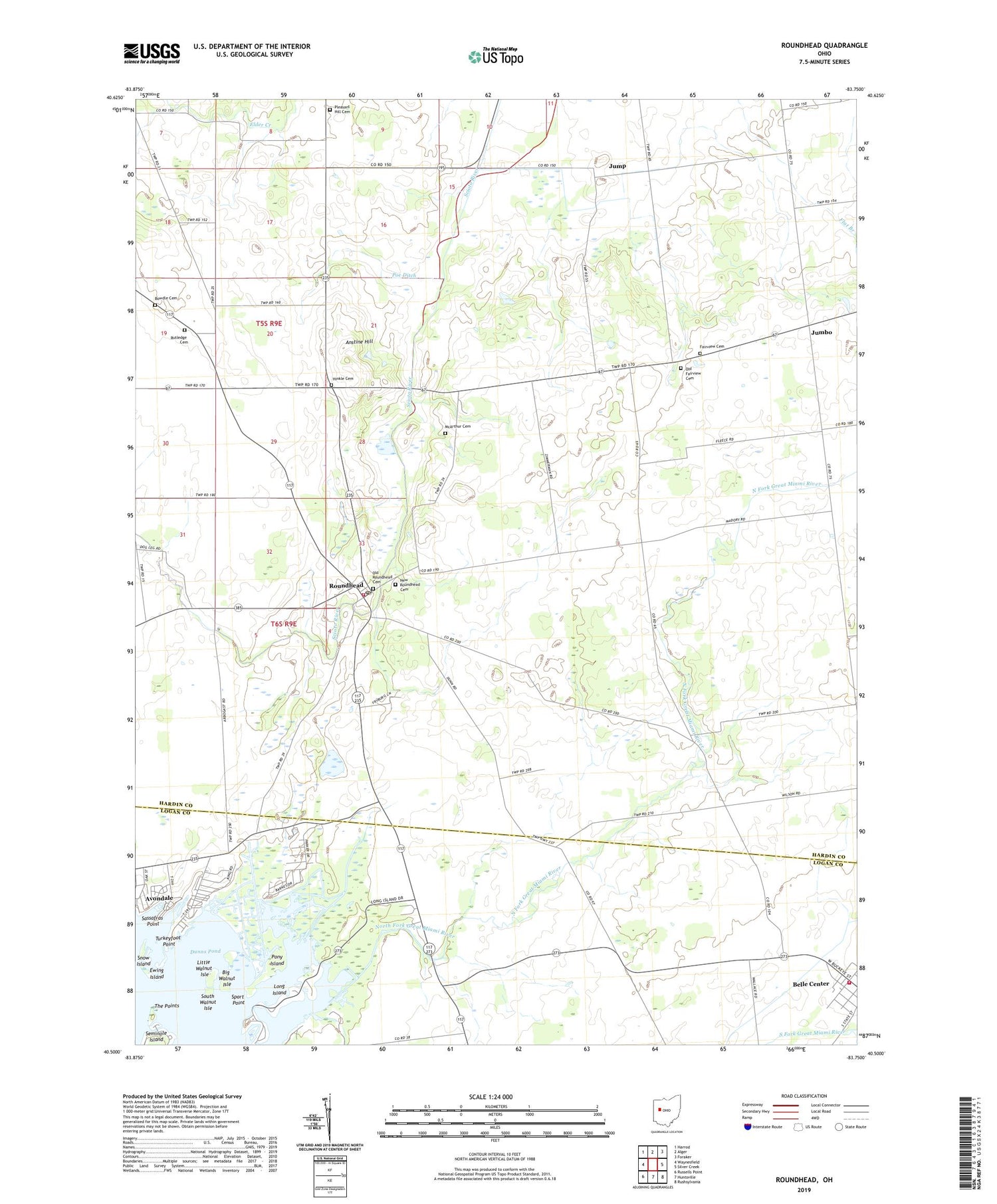 Roundhead Ohio US Topo Map Image
