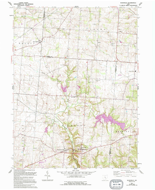 Classic USGS Rushville Ohio 7.5'x7.5' Topo Map Image