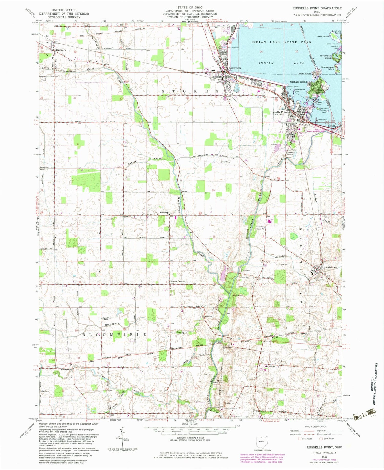 Classic USGS Russells Point Ohio 7.5'x7.5' Topo Map Image