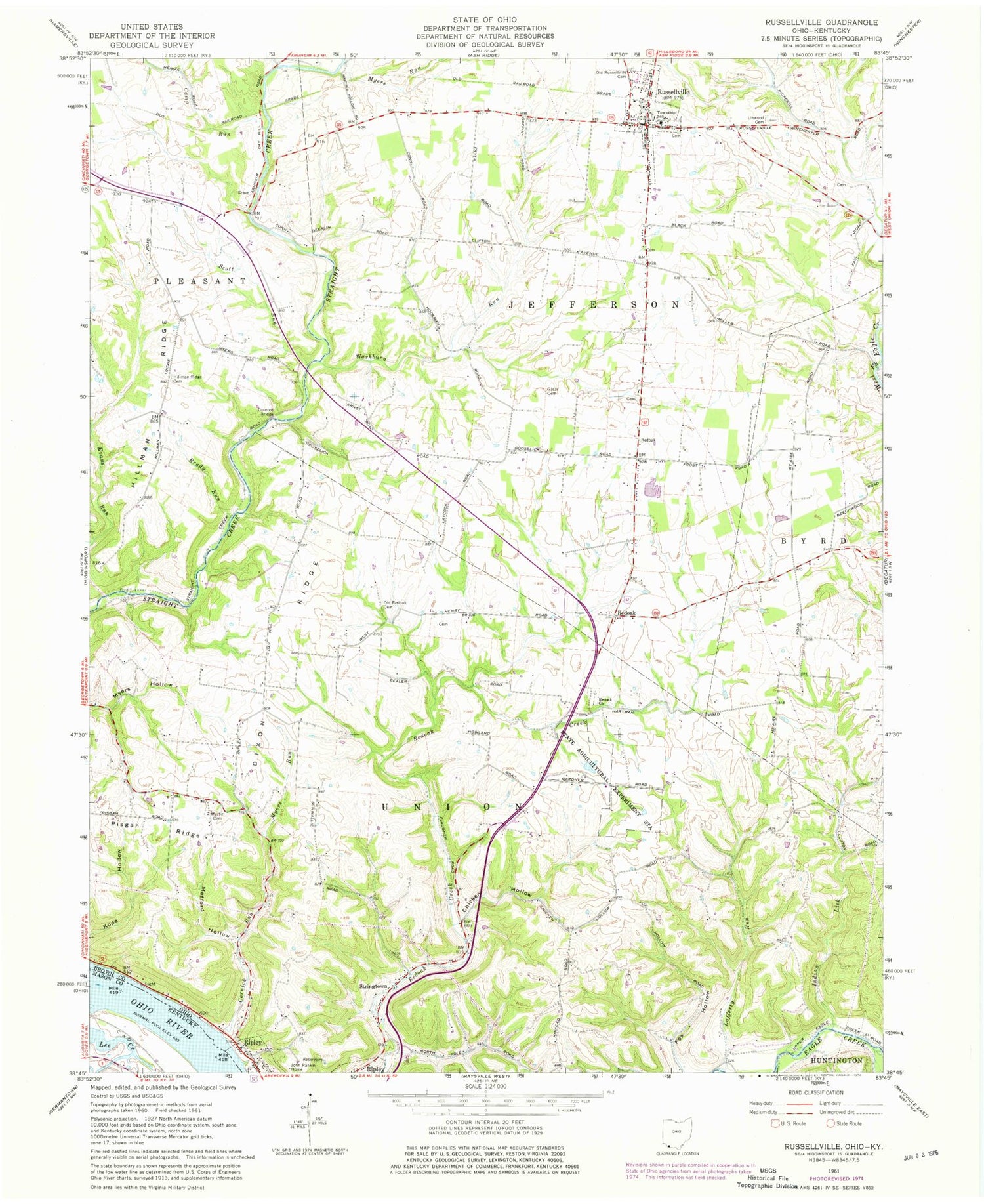 Classic USGS Russellville Ohio 7.5'x7.5' Topo Map Image